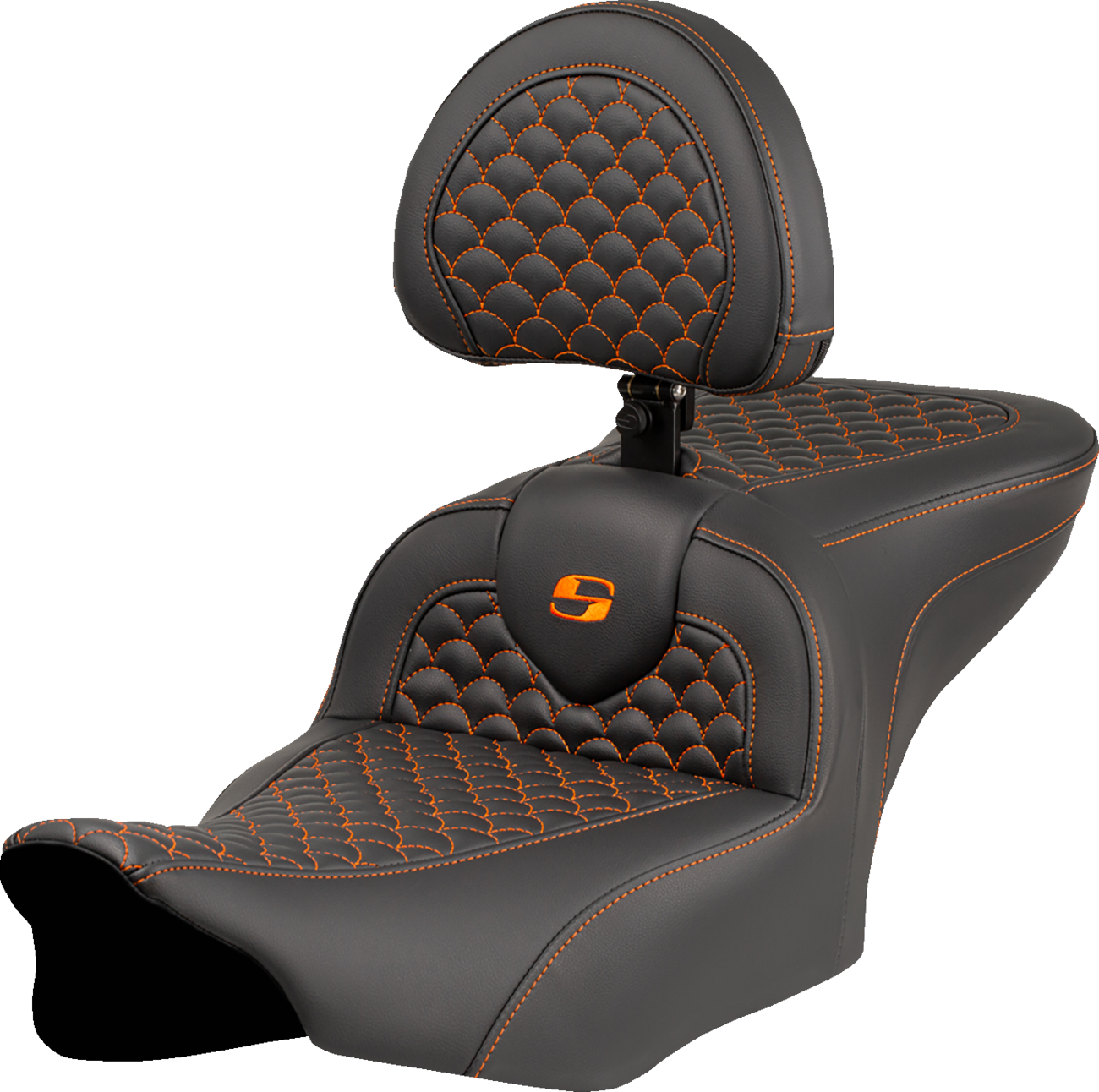 Dragon Scale Stitch RoadSofa™ Seat - Roadsofa™ Seat - Dragon Scale Stitch - Orange Stitch - w/ Backrest - FLTR/FLHX '23-'24 [0801-2072]