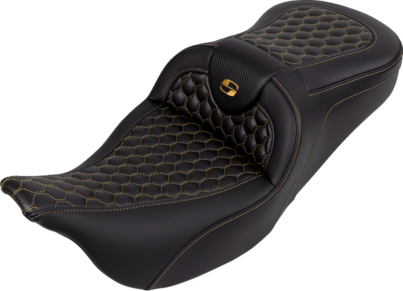 Honeycomb Roadsofa™ Seat - RoadSofa™ Seat - Honeycomb - Gold Stitch - without Backrest - FLH/FLT '08-'23 [0801-1642]