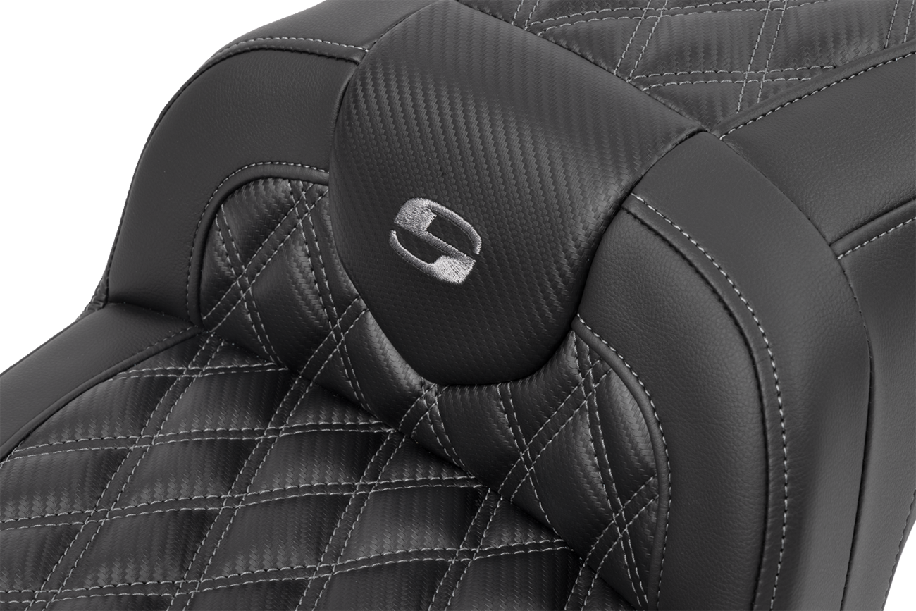 Roadsofa™ Lattice Stitch Seat - RoadSofa™ Seat - without Backrest - Carbon Fiber - Lattice Stitch - Gray Stitch - FLTR/FLHX '23-'24 [0801-1781] - Image 2
