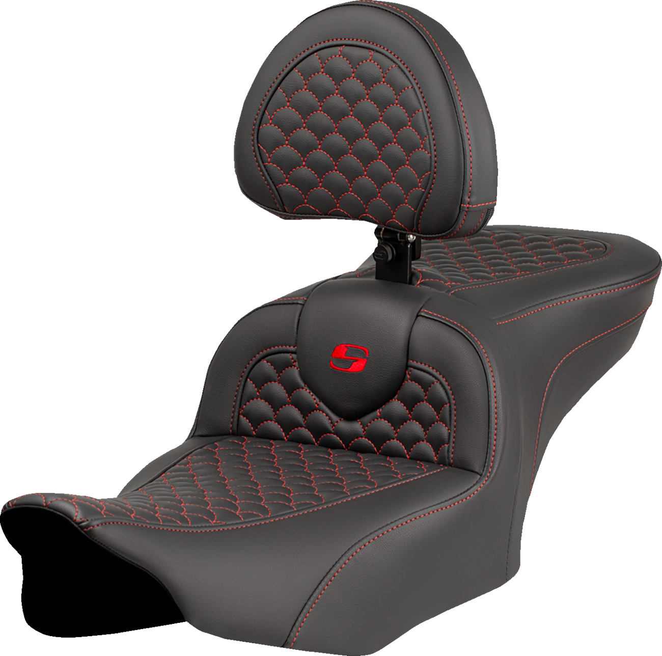 Dragon Scale Stitch RoadSofa™ Seat - Roadsofa™ Seat - Dragon Scale Stitch - Red Stitch - w/ Backrest - FLTR/FLHX '23-'24 [0801-2073]