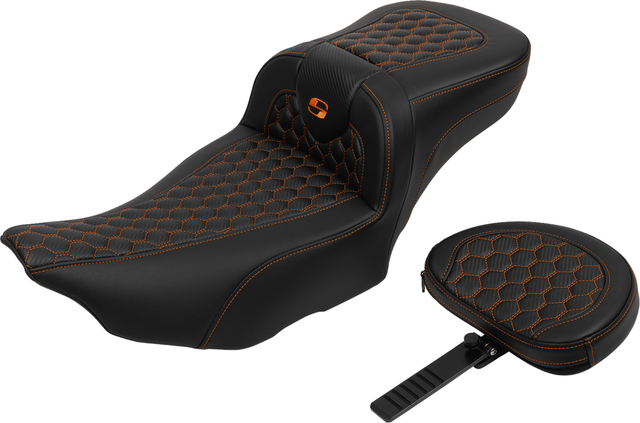 Roadsofa™ Extended Reach Seat - with Backrest - Honeycomb - Orange Stitch - FLTR/FLHX '23-'24 [0801-1765] - Image 2