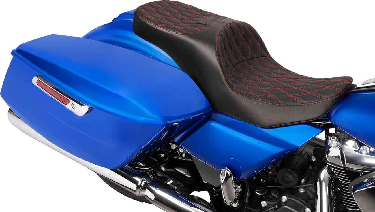 Freedom Touring Seat - Freedom Seat - Black - Vinyl - Red Double Diamond Stitch - FLT/FLH '23-'25 [0801-2100] - Image 3