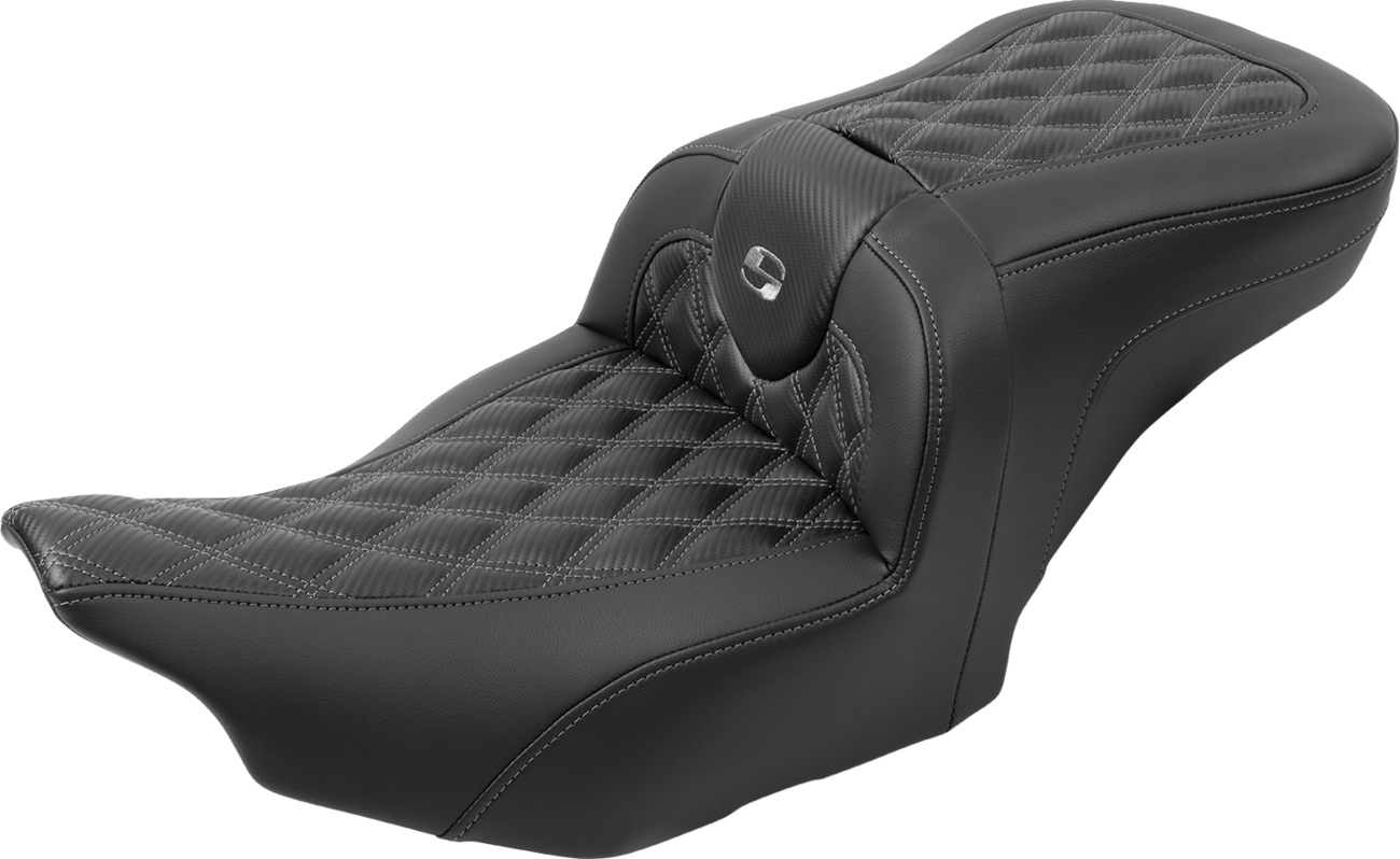 Roadsofa™ Lattice Stitch Seat - RoadSofa™ Seat - with Backrest - Carbon Fiber - Lattice Stitch - Gray Stitch - FLTR/FLHX '23-'24 [0801-1788] - Image 2