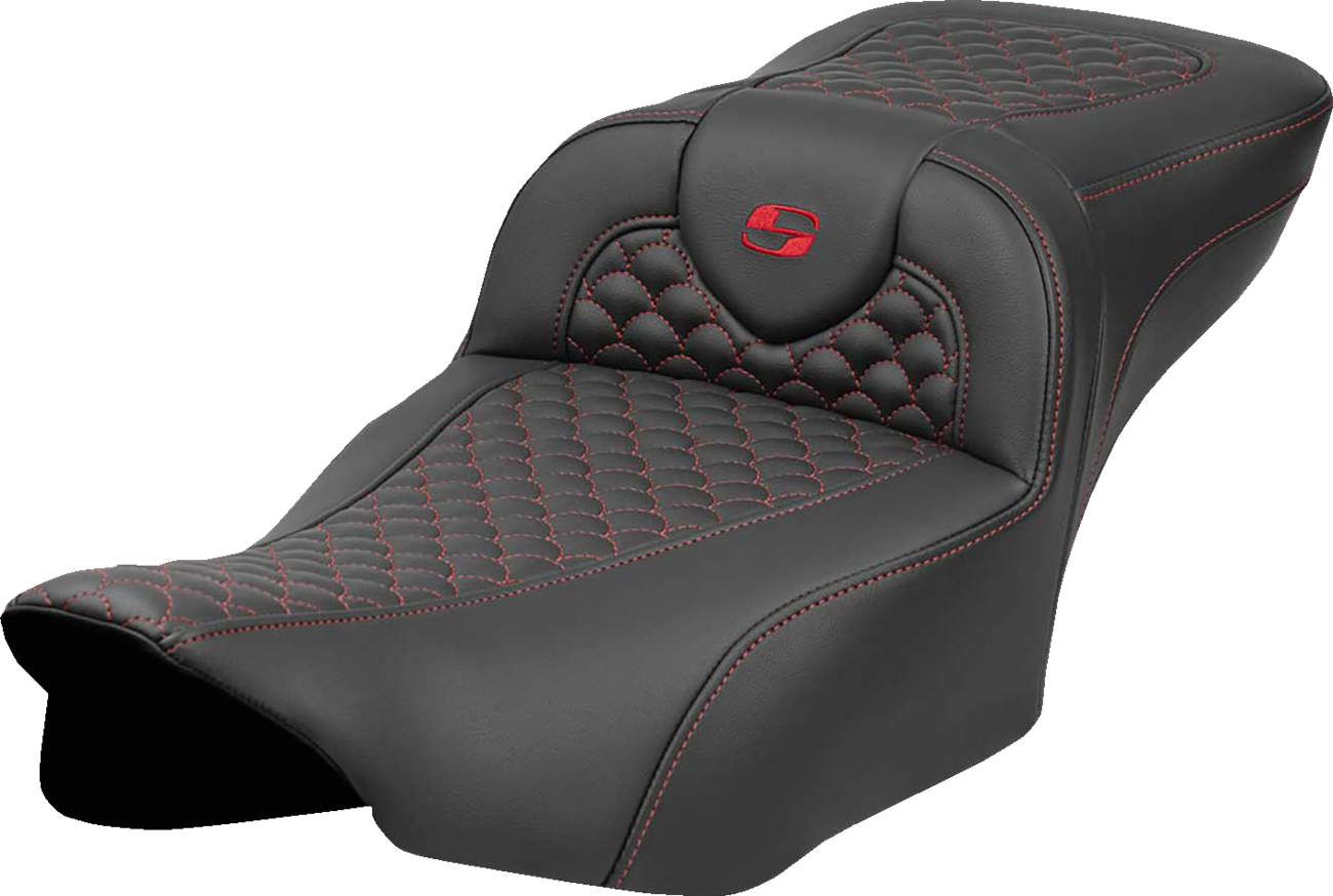 Dragon Scale Stitch RoadSofa™ Seat - Roadsofa™ Extended Reach Seat - Dragon Scale Stitch - Red Stitch - w/o Backrest - FLTR/FLHX '23-'24 [0801-2080]