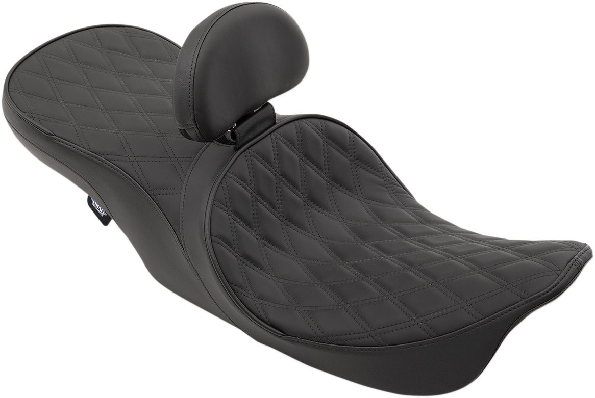 Forward Positioned 2-Up Low Profile Touring Leather Seat - Low Forward Touring Seat - Double Diamond - FLHR/FLHX '97-'07 [0801-1169] - Image 2