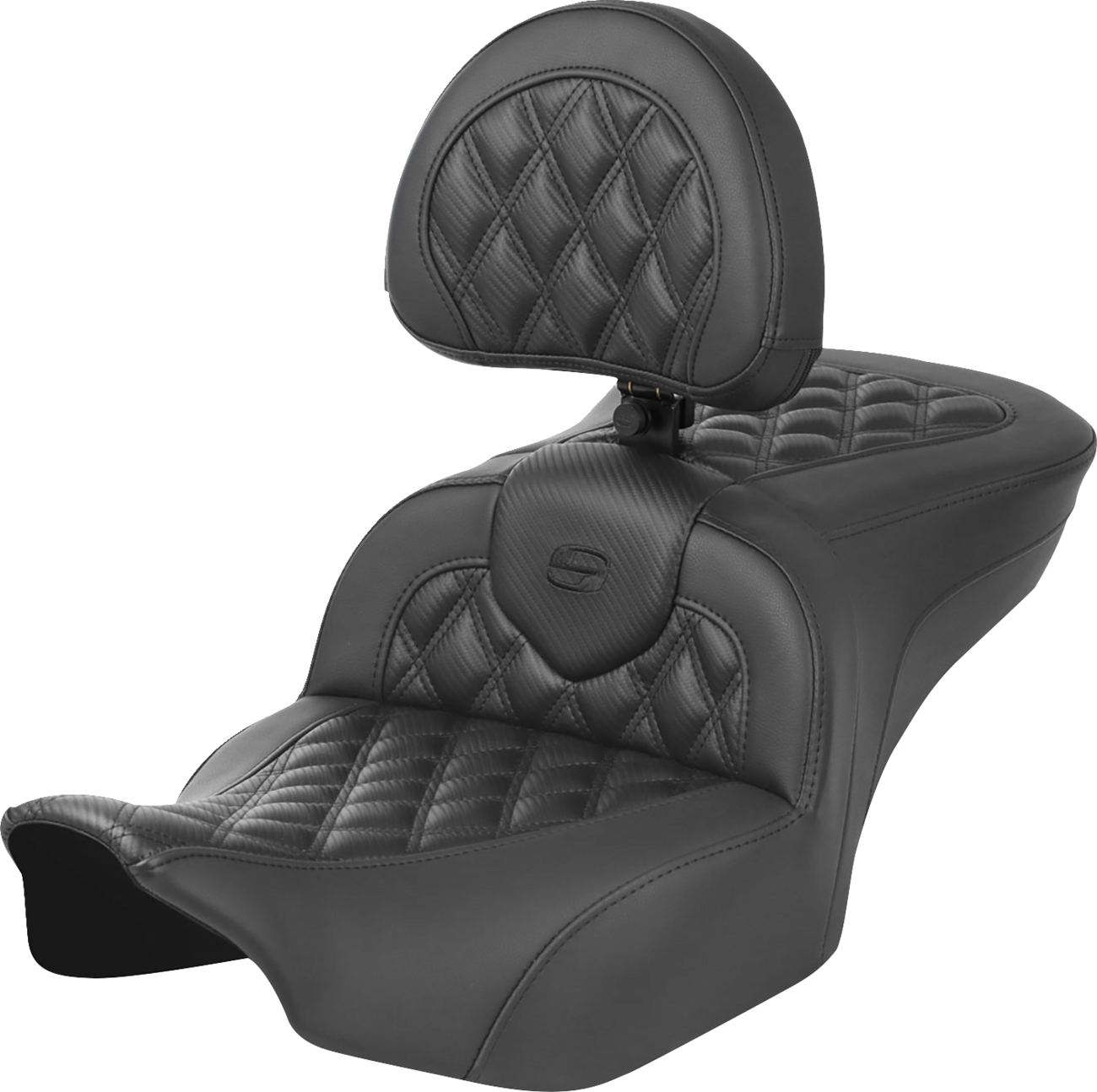 Roadsofa™ Lattice Stitch Seat - RoadSofa™ Seat - with Backrest - Carbon Fiber - Lattice Stitch - FLTR/FLHX '23-'24 [0801-1786]