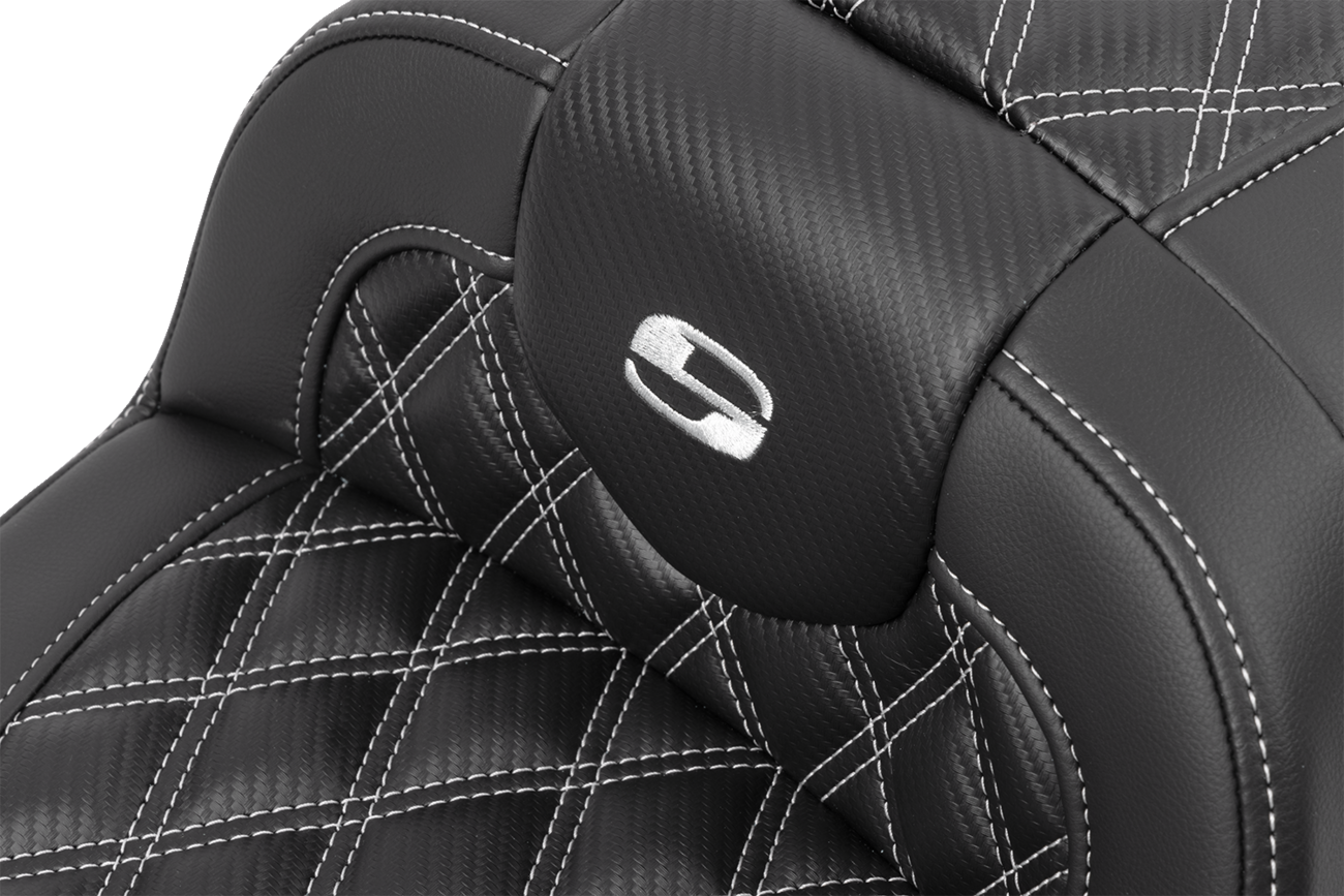 Roadsofa™ Lattice Stitch Seat - RoadSofa™ Seat - with Backrest - Carbon Fiber - Lattice Stitch - Silver Stitch - FLTR/FLHX '23-'24 [0801-1791] - Image 3