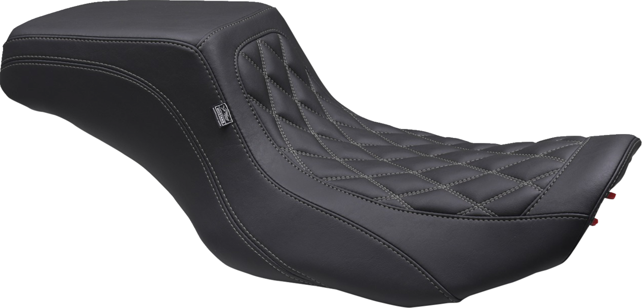 Double Diamond Squareback Seat - One Piece 2-Up Squareback Seat - Double Diamond - Gunmetal Stitch - FLH/FLT '23-'25 [0801-1908]