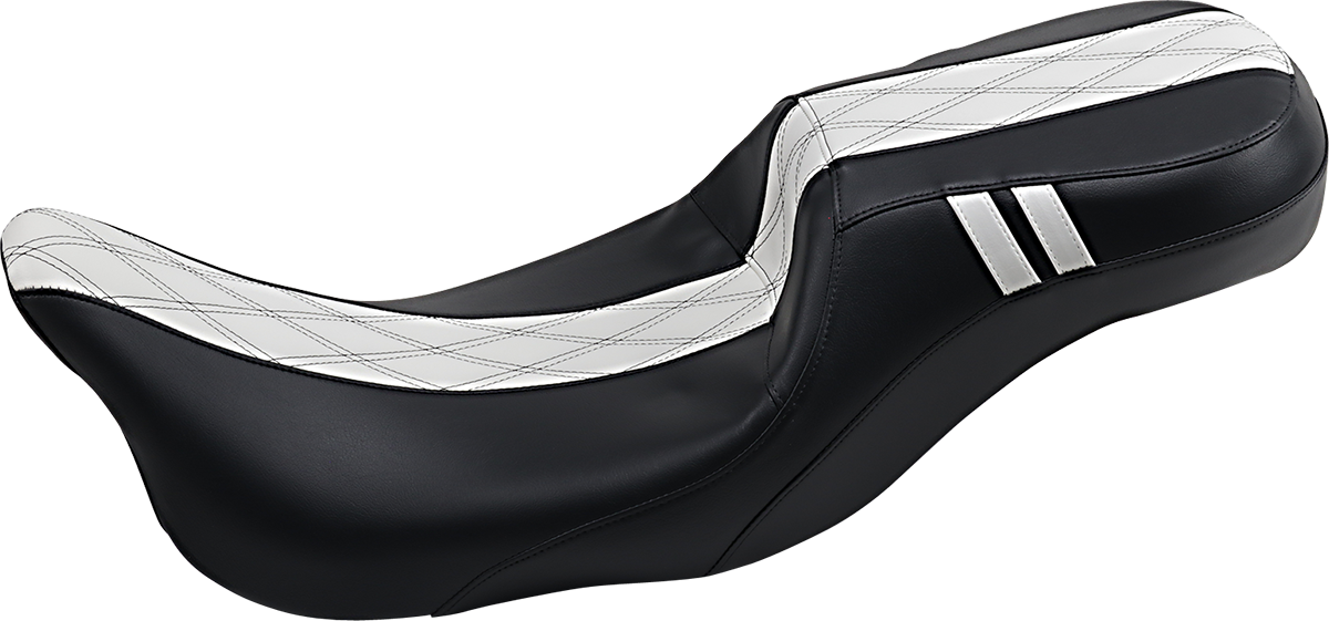 Outcast Daddy Long Legs Seat - 2Up - w/o Backrest - Black w/ White Double Diamond Inlay - FL '08-'22 [0801-1234]