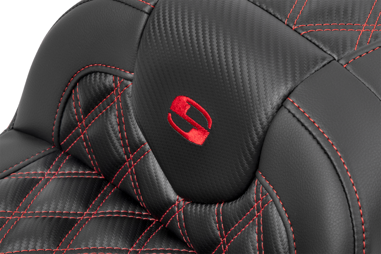 Roadsofa™ Lattice Stitch Seat - RoadSofa™ Seat - without Backrest - Carbon Fiber - Lattice Stitch - Red Stitch - FLTR/FLHX '23-'24 [0801-1783] - Image 3