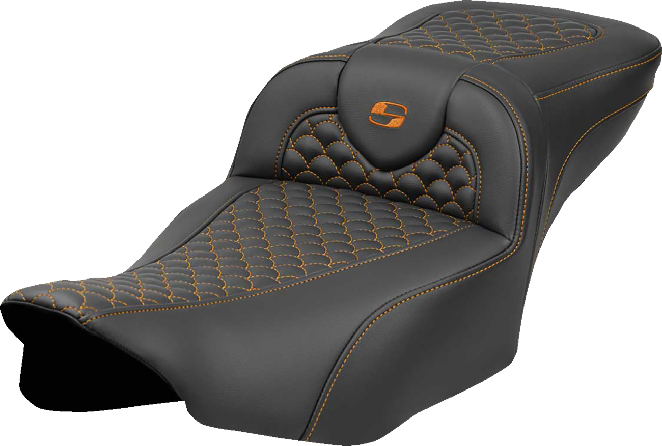 Dragon Scale Stitch RoadSofa™ Seat - Roadsofa™ Extended Reach Seat - Dragon Scale Stitch - Orange Stitch - w/o Backrest - FLT/FLH '23-'24 [0801-2079]