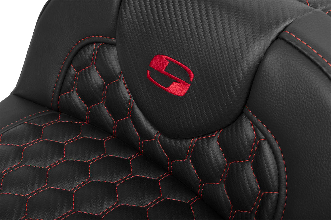 Roadsofa™ Extended Reach Seat - with Backrest - Honeycomb - Red Stitch - FLTR/FLHX '23-'24 [0801-1766] - Image 4