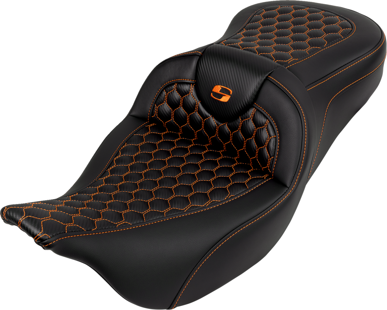Honeycomb Roadsofa™ Seat - RoadSofa™ Seat - Honeycomb - Orange Stitch - without Backrest - FLH/FLT '08-'23 [0801-1641]
