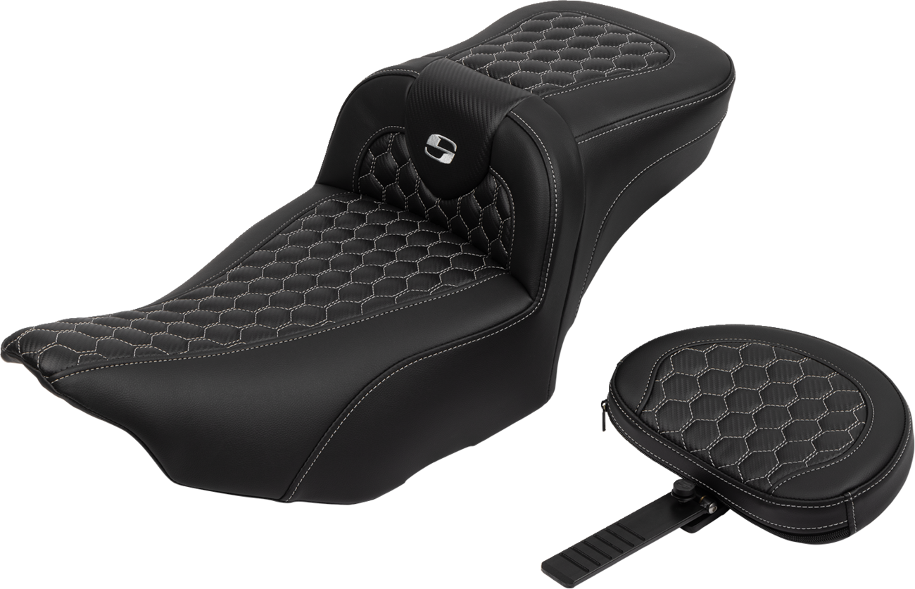 Roadsofa™ Extended Reach Seat - with Backrest - Honeycomb - Silver Stitch - FLTR/FLHX '23-'24 [0801-1767] - Image 3