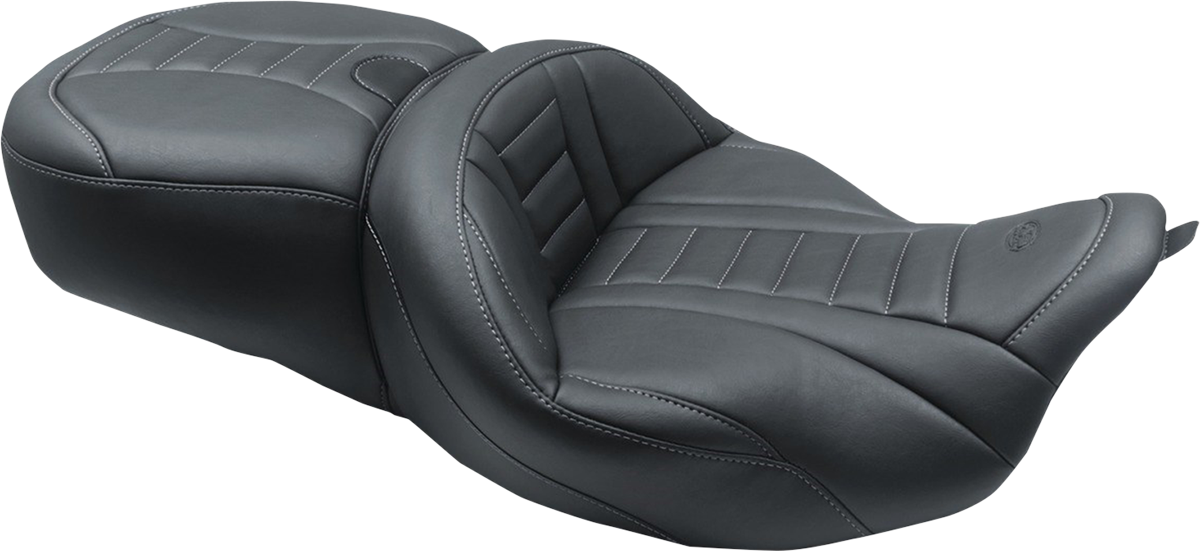One-Piece Deluxe Touring Seat with Removable Backrest Option - One-Piece Deluxe Touring Seat - Black w/ Gun Metal Stitching - FL '08-'25 [0801-1375]
