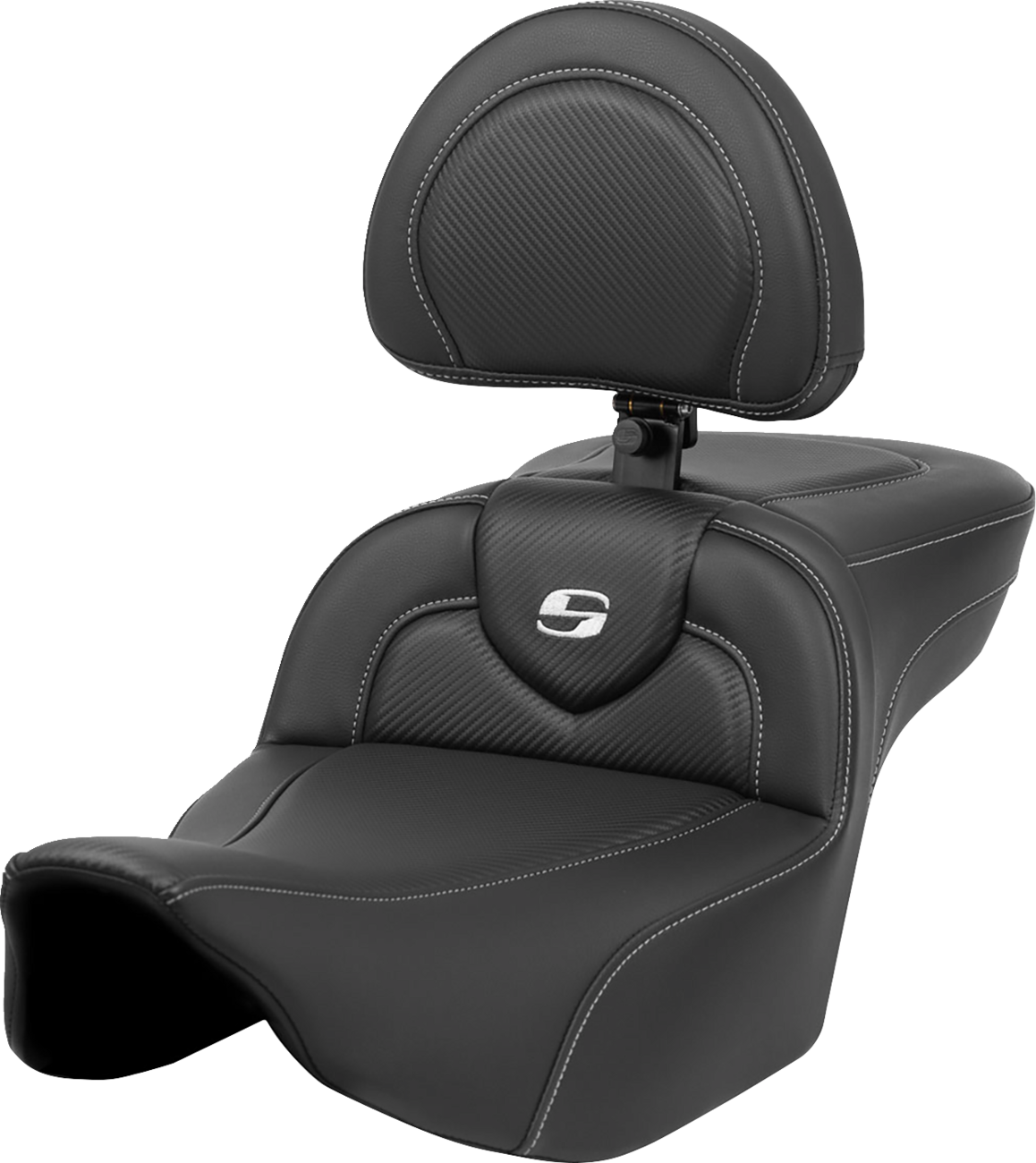 Roadsofa™ Extended Reach Carbon Fiber Seat - Roadsofa™ Extended Reach Seat - Carbon Fiber - Silver Stitch/Silver Logo - w/ Backrest - FL '23-'24 [0801-1634]