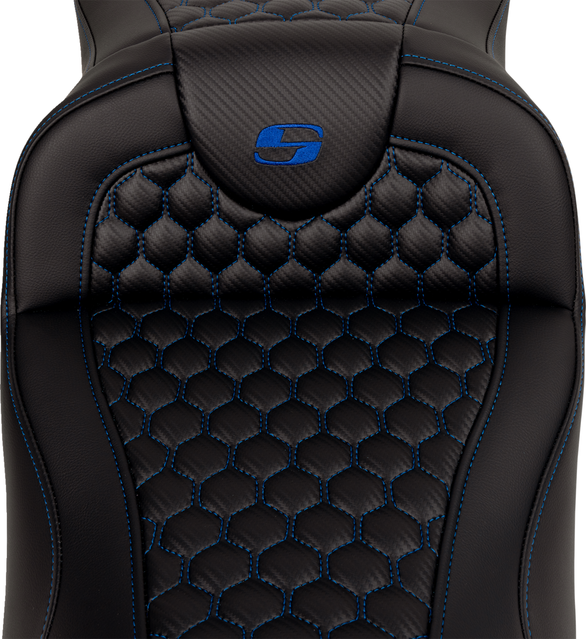Honeycomb Roadsofa™ Seat - RoadSofa™ Seat - Honeycomb - Blue Stitch - Extended Reach - without Backrest - FLH/FLT '08-'24 [0801-1648] - Image 2