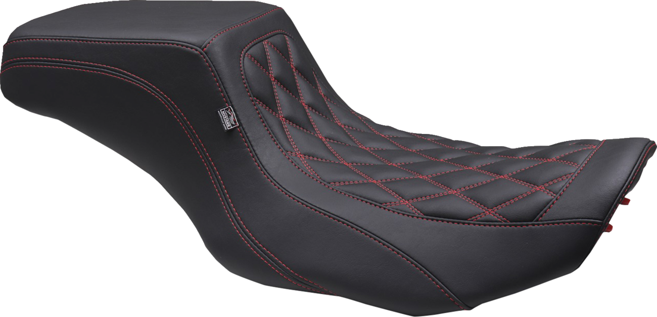 Double Diamond Squareback Seat - One Piece 2-Up Squareback Seat - Double Diamond - Black Cherry Stitch - FLH/FLT '23-'25 [0801-1910]