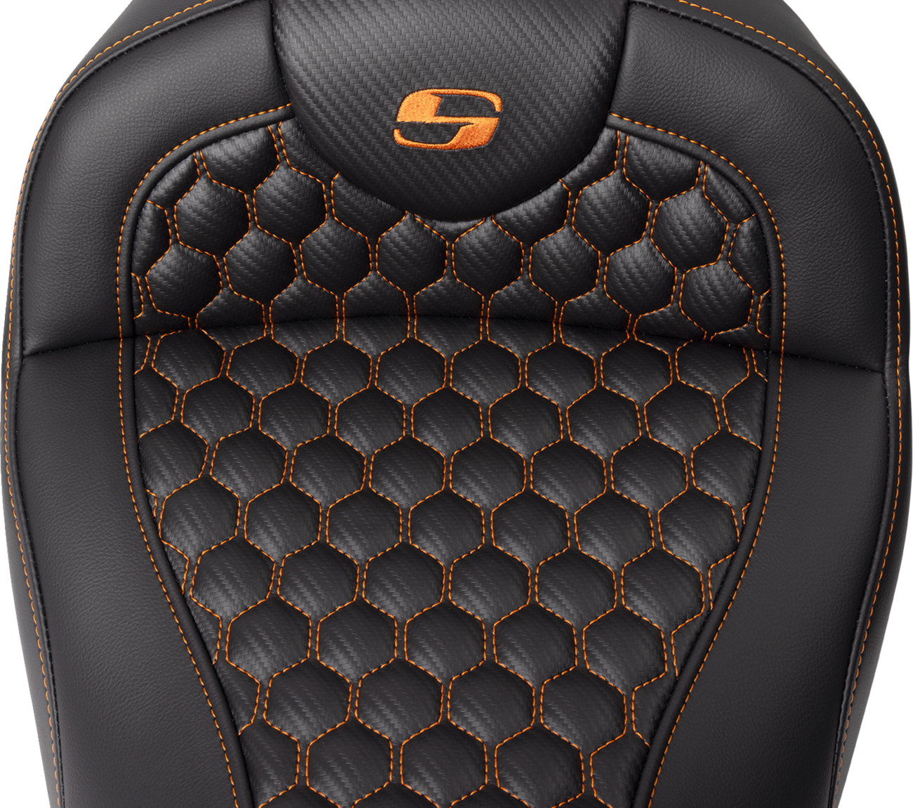 Honeycomb Roadsofa™ Seat - RoadSofa™ Seat - Honeycomb - Orange Stitch - with Backrest - FLH/FLT '08-'23 [0801-1645] - Image 3