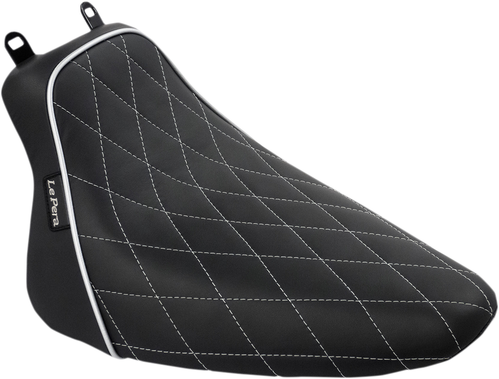 Bare Bones Solo Seat - Diamond Stitch w/ White Stitching/Piping - Black - Softail - FL '08-'17 [0802-0911]