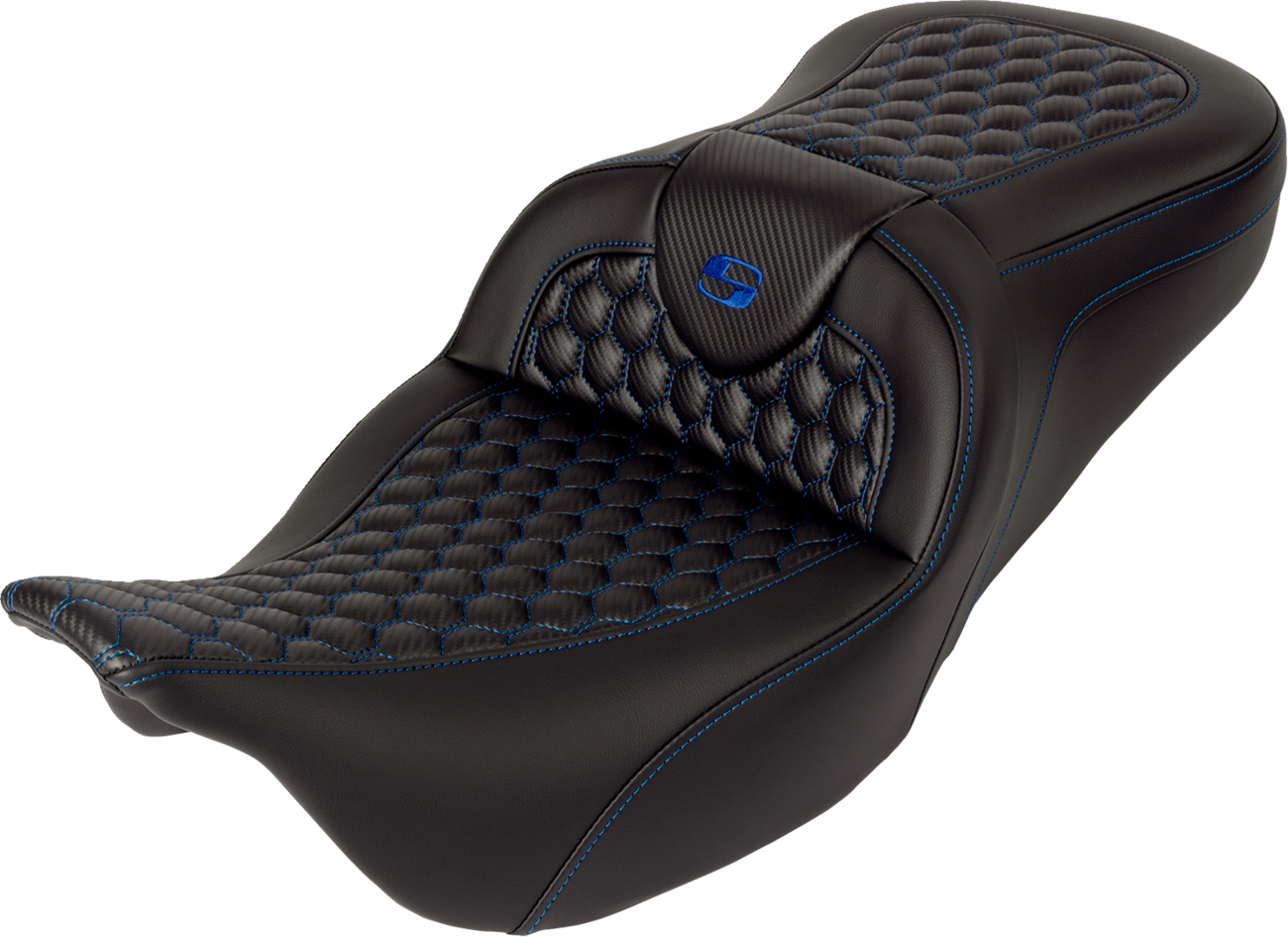 Honeycomb Roadsofa™ Seat - RoadSofa™ Seat - Honeycomb - Blue Stitch - with Backrest - FLH/FLT '08-'23 [0801-1644] - Image 5