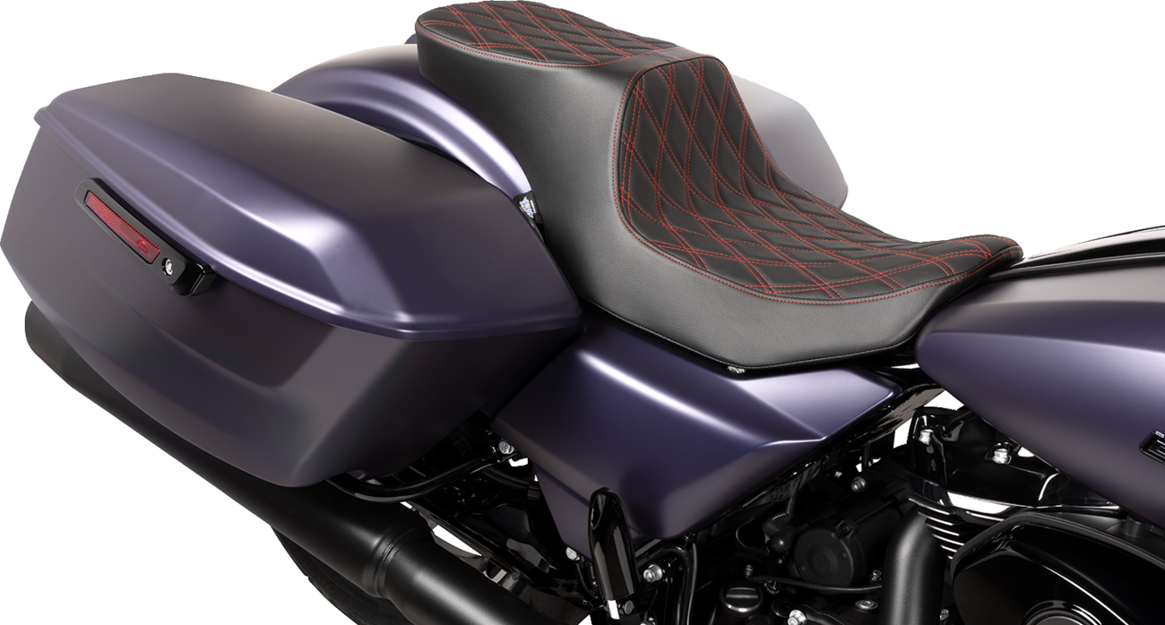 Performance Predator 2-Up Seat - Predator 2-Up Seat - Vinyl - Double Diamond Red Stitch - w/o Backrest - FLT/FLH '23-'24 [0801-1950] - Image 3
