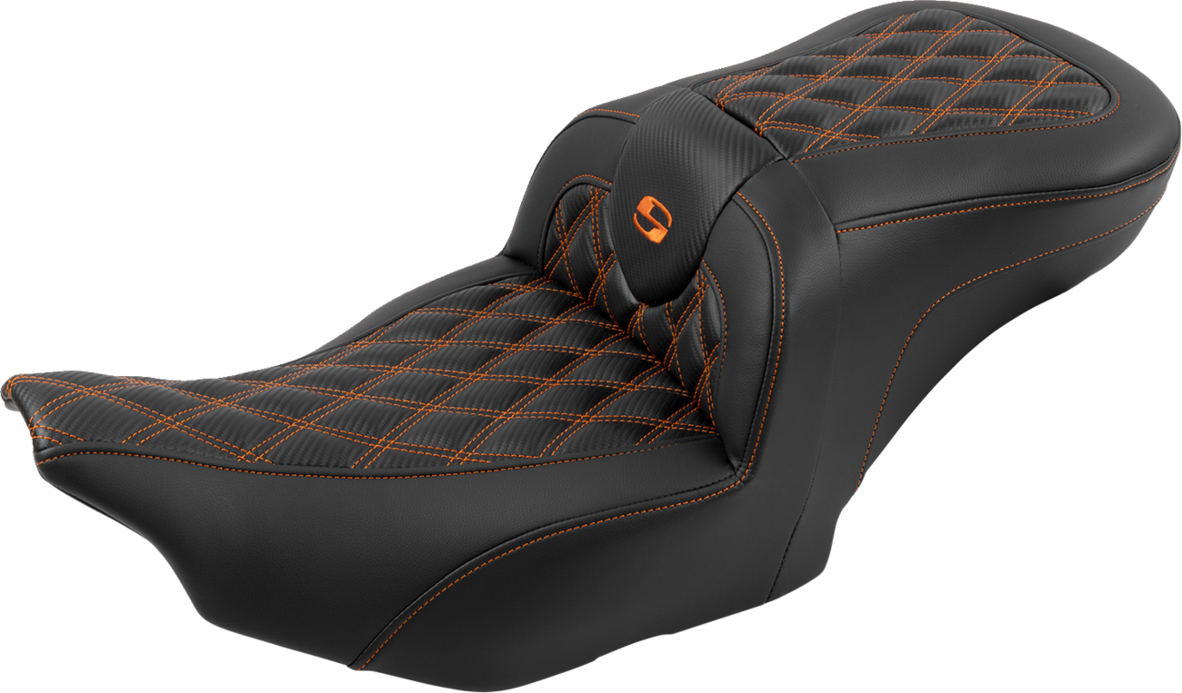 Roadsofa™ Lattice Stitch Seat - RoadSofa™ Seat - with Backrest - Carbon Fiber - Lattice Stitch - Orange Stitch - FLTR/FLHX '23-'24 [0801-1789] - Image 3