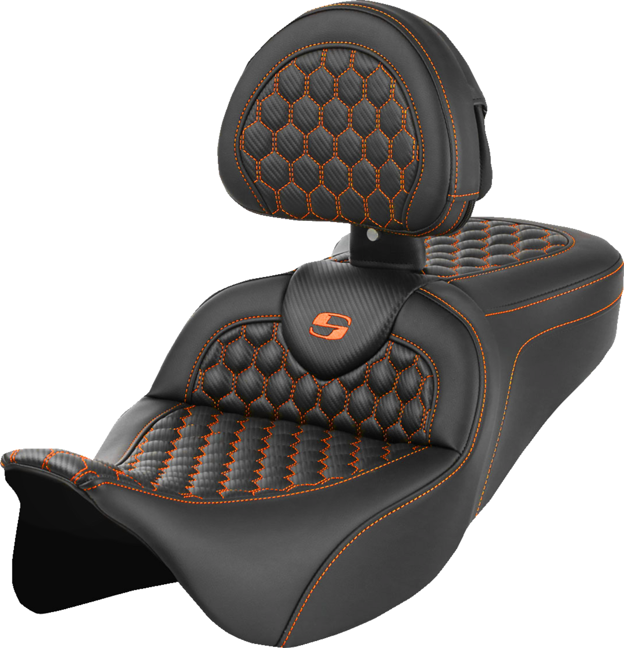 Honeycomb Roadsofa™ Seat - RoadSofa™ Seat - Honeycomb - Orange Stitch - with Backrest - FLH/FLT '08-'23 [0801-1645]