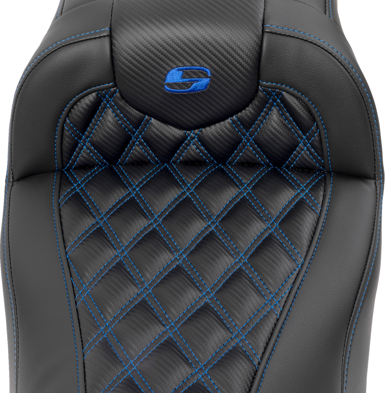 Roadsofa™ Lattice Stitch Seat - RoadSofa™ Seat - without Backrest - Carbon Fiber - Lattice Stitch - Blue Stitch - FLTR/FLHX '23-'24 [0801-1780] - Image 3