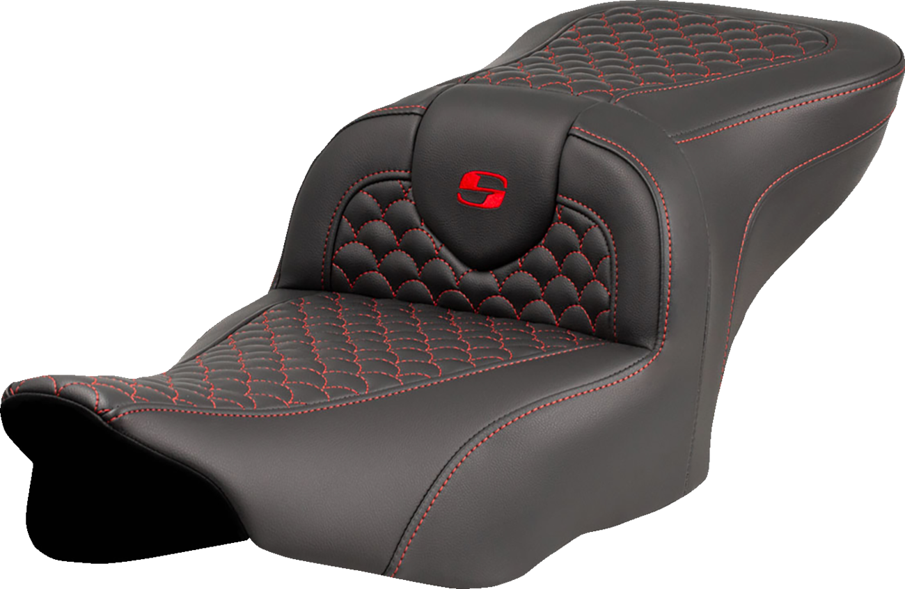 Dragon Scale Stitch RoadSofa™ Seat - Roadsofa™ Seat - Dragon Scale Stitch - Red Stitch - w/o Backrest - FLTR/FLHX '23-'24 [0801-2066]