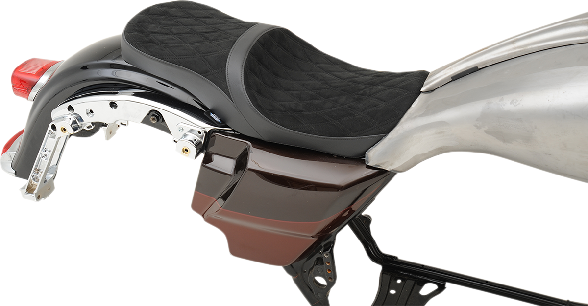 Low Profile Touring Seat - Low Touring Seat - Vinyl/Faux Suede - Diamond - Ness Winged Tanks - FL '08-'23 [0801-1078] - Image 3