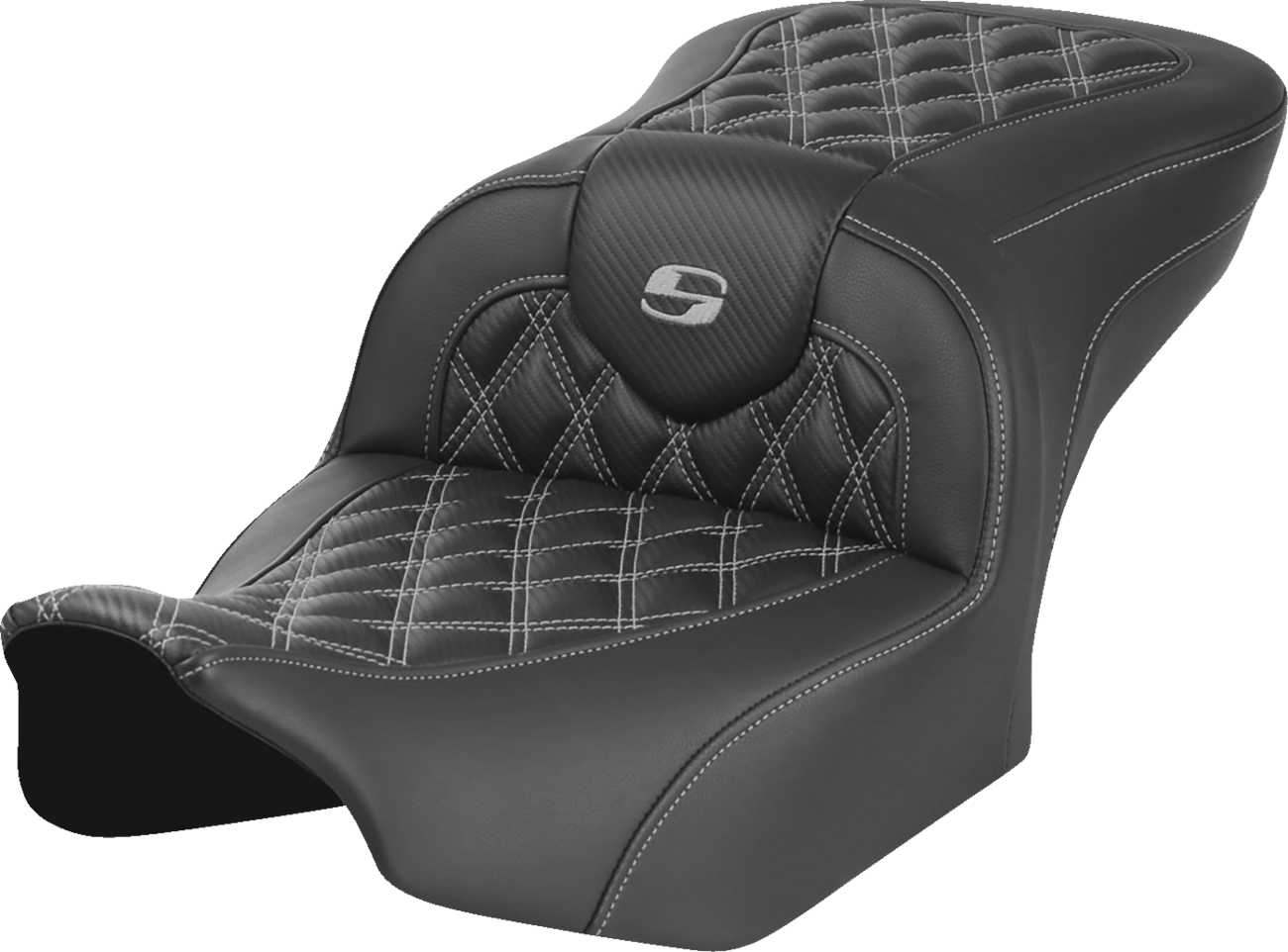 Roadsofa™ Lattice Stitch Seat - RoadSofa™ Seat - without Backrest - Carbon Fiber - Lattice Stitch - Gray Stitch - FLTR/FLHX '23-'24 [0801-1781]