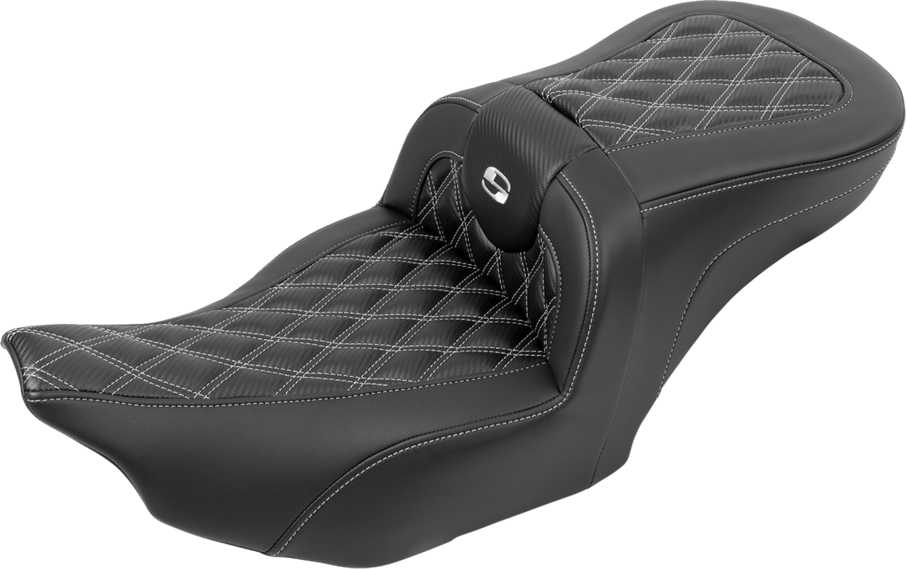 Roadsofa™ Lattice Stitch Seat - RoadSofa™ Seat - with Backrest - Carbon Fiber - Lattice Stitch - Silver Stitch - FLTR/FLHX '23-'24 [0801-1791] - Image 4