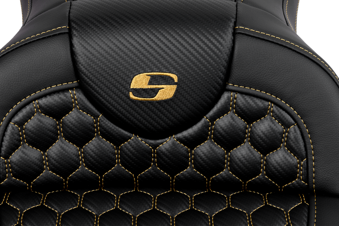 Honeycomb Roadsofa™ Seat - RoadSofa™ Seat - Honeycomb - Gold Stitch - without Backrest - FLH/FLT '08-'23 [0801-1642] - Image 3