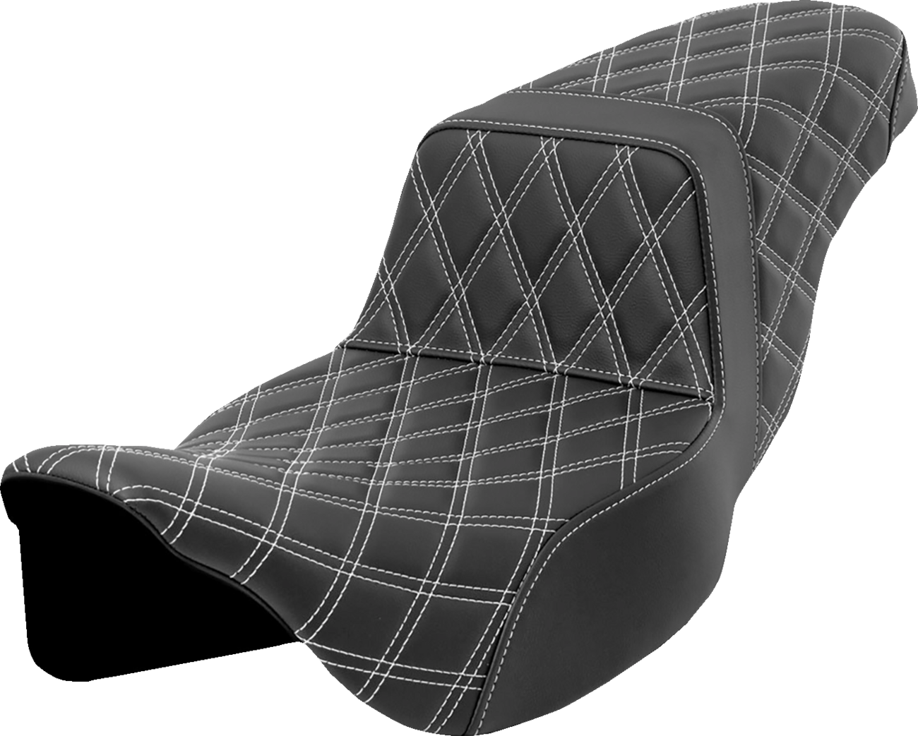 Lattice Stitch Step-Up Seat - Step-Up Seat - Lattice Stitch - White Stitch - Extended Reach - FLH/FLT '08-'23 [0801-1604]