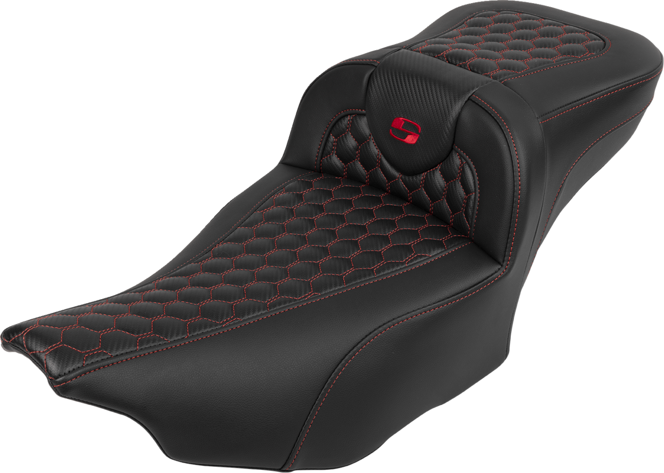 Roadsofa™ Extended Reach Seat - with Backrest - Honeycomb - Red Stitch - FLTR/FLHX '23-'24 [0801-1766] - Image 2