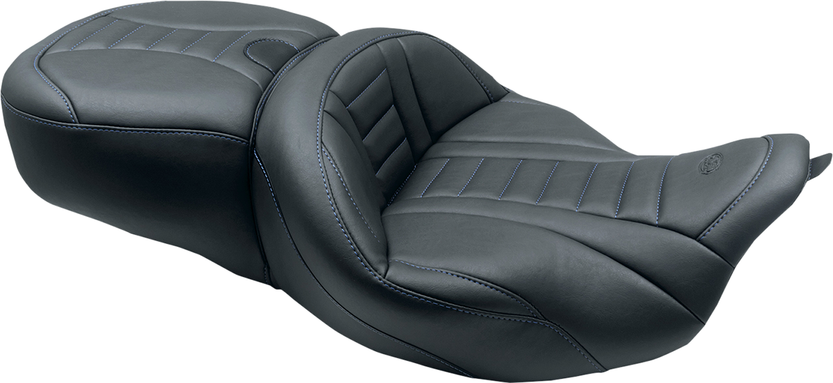 One-Piece Deluxe Touring Seat with Removable Backrest Option - One-Piece Deluxe Touring Seat - Black w/ Sky Blue Stitching - FL '08-'25 [0801-1376] - Image 2