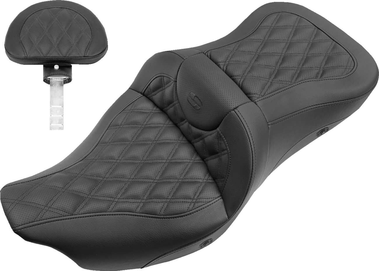 Heated Roadsofa™ Lattice Stitched Seat - Roadsofa™ Seat - with Backrest - Full Lattice Stitch - Heated - FLH/FLT '08-'24 [0801-1188]