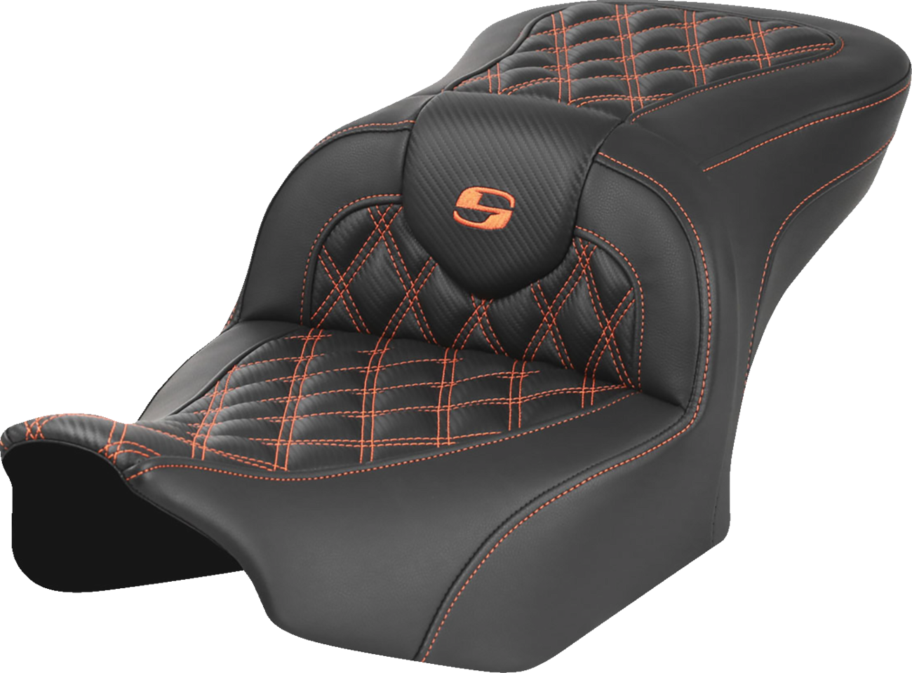 Roadsofa™ Lattice Stitch Seat - RoadSofa™ Seat - without Backrest - Carbon Fiber - Orange Stitch - FL/FX '23-'24 [0801-1782]