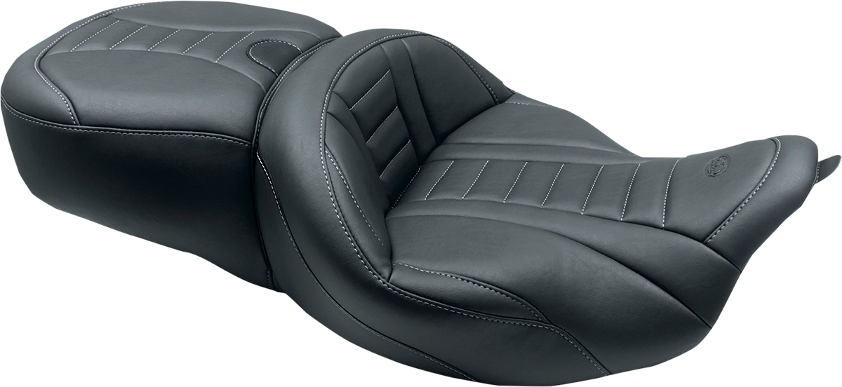 One-Piece Deluxe Touring Seat with Removable Backrest Option - One-Piece Deluxe Touring Seat - Black w/ Gun Metal Stitching - FL '08-'25 [0801-1375] - Image 2