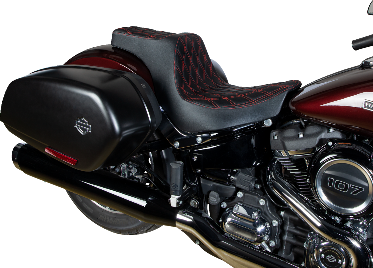 Predator III Seat - Predator III 2-Up Seat - Vinyl - Double Diamond - Red Stitching - FL/FX '18-'24 [0802-1492] - Image 2