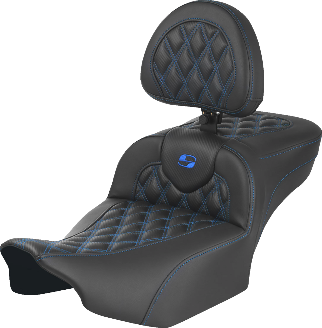 Roadsofa™ Extended Reach Seat - with Backrest - Lattice Stitch - Blue Stitch - FLTR/FLHX '23-'24 [0801-1802]