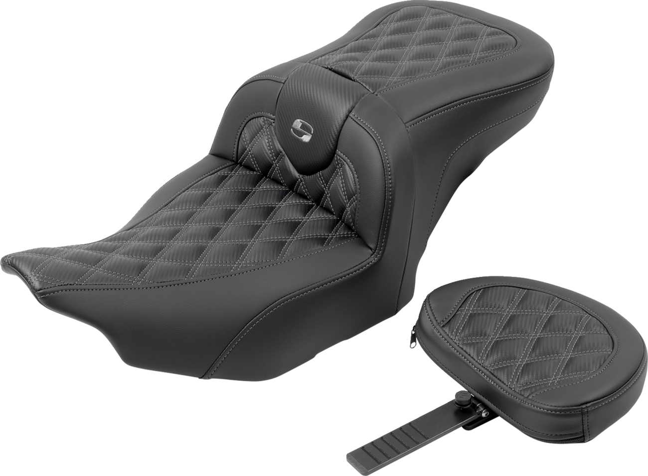 Roadsofa™ Lattice Stitch Seat - RoadSofa™ Seat - with Backrest - Carbon Fiber - Lattice Stitch - Gray Stitch - FLTR/FLHX '23-'24 [0801-1788] - Image 4