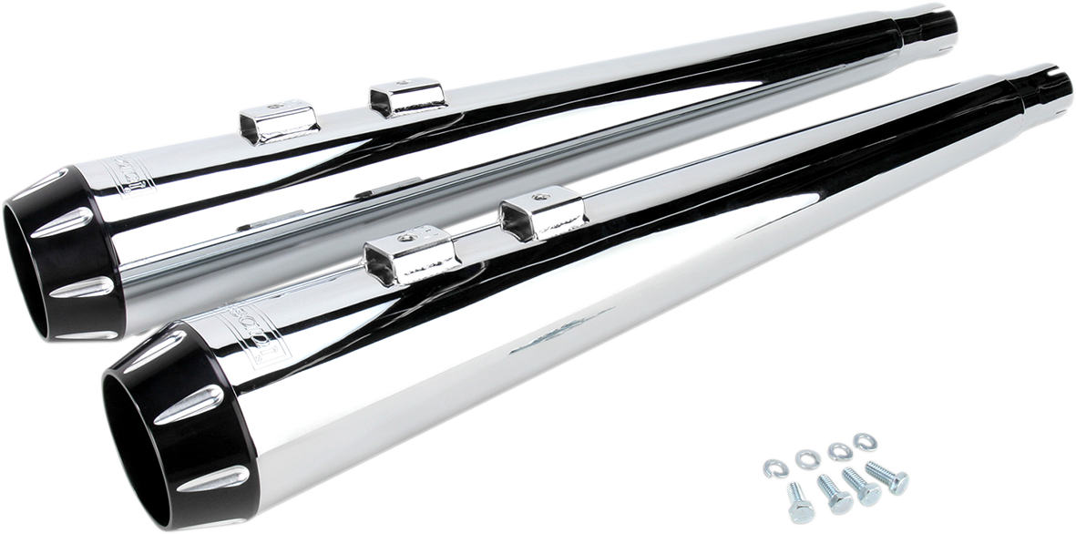 Megaphone Slip-On Mufflers - Chrome/Black - Fluted - Performance Baffle [1801-0515] - Image 3