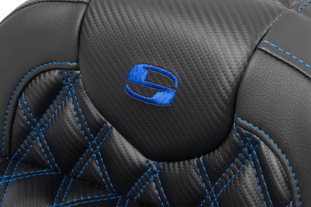 Roadsofa™ Lattice Stitch Seat - RoadSofa™ Seat - without Backrest - Carbon Fiber - Lattice Stitch - Blue Stitch - FLTR/FLHX '23-'24 [0801-1780] - Image 2