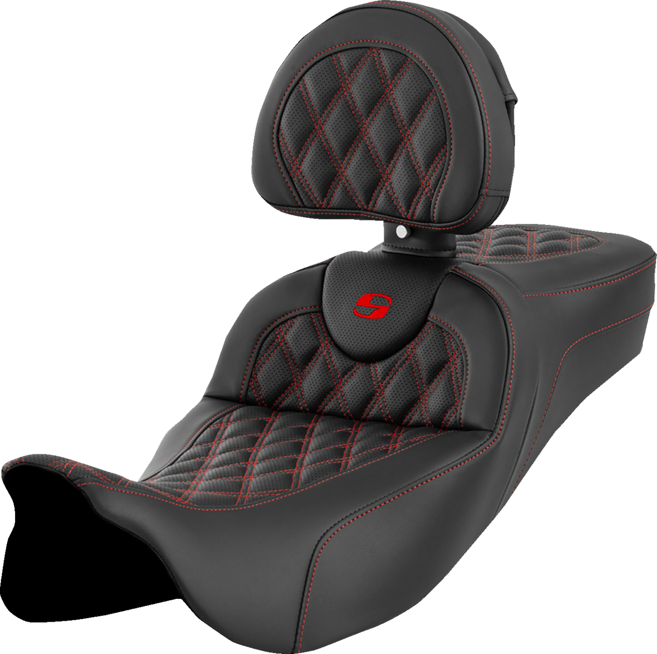 Roadsofa™ Extended Reach Seat - Lattice Stitch - Red Stitch - with Backrest - FL '08-'24 [0801-1622]
