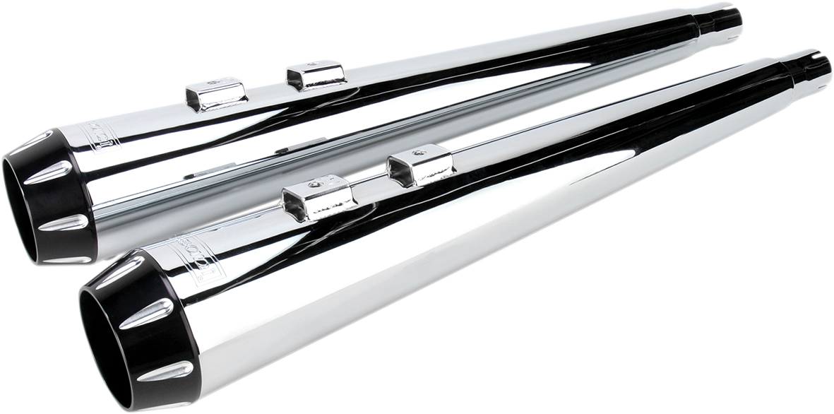 Megaphone Slip-On Mufflers - Chrome/Black - Fluted - Performance Baffle [1801-0515]